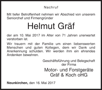 Traueranzeige von Helmut Gräf von Siegener Zeitung