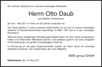 Traueranzeige von Otto Daub von Siegener Zeitung