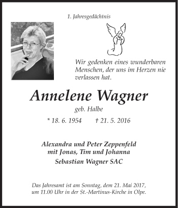 Traueranzeige von Annelene Wagner von Siegener Zeitung