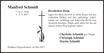Traueranzeige von Manfred Schmidt von Siegener Zeitung