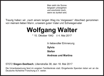 Traueranzeige von Wolfgang Walter von Siegener Zeitung