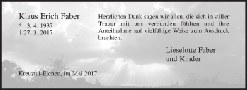 Traueranzeige von Klaus Erich Faber von Siegener Zeitung