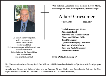 Traueranzeige von Albert Griesemer von Siegener Zeitung