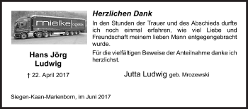 Traueranzeige von Hans Jörg Ludwig von Siegener Zeitung