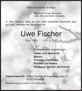 Traueranzeige von Uwe Fischer von Siegener Zeitung