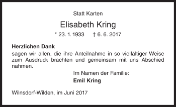 Traueranzeige von Elisabeth Kring von Siegener Zeitung