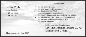 Traueranzeige von Irma Poth von Siegener Zeitung
