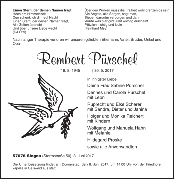 Traueranzeige von Rembert Pürschel von Siegener Zeitung
