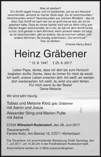 Traueranzeige von Heinz Gräbener von Siegener Zeitung
