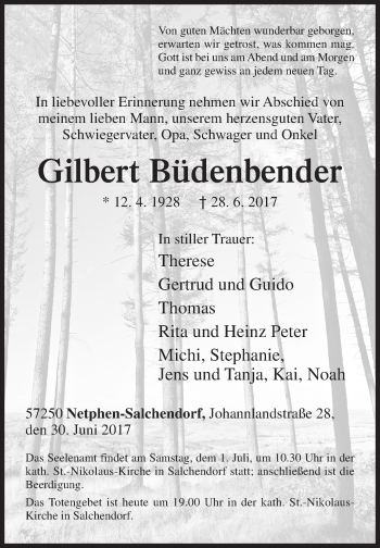 Traueranzeige von Gilbert Büdenbender von Siegener Zeitung