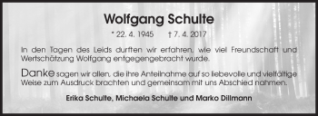 Traueranzeige von Wolfgang Schulte von Siegener Zeitung