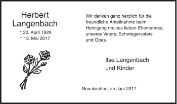 Traueranzeige von Herbert Langenbach von Siegener Zeitung