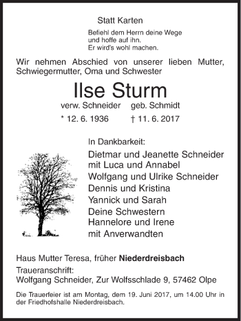Traueranzeige von Ilse Sturm von Siegener Zeitung