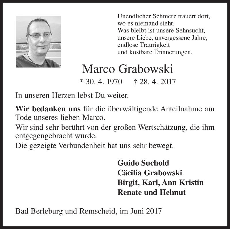  Traueranzeige für Marco Grabowski vom 24.06.2017 aus Siegener Zeitung