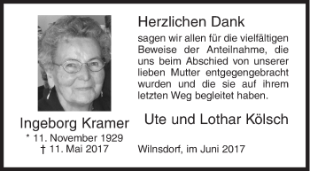 Traueranzeige von Ingeborg Kramer von Siegener Zeitung