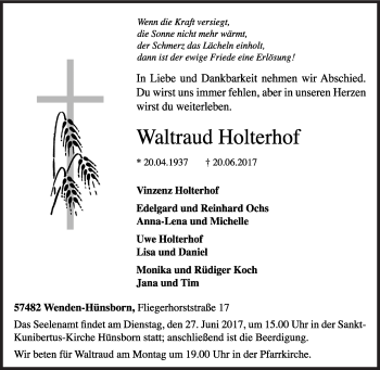 Traueranzeige von Waltraud Holterhof von Siegener Zeitung