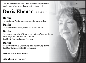 Traueranzeige von Doris Ebener von Siegener Zeitung