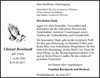 Traueranzeige von Christel Bernhardt von Siegener Zeitung