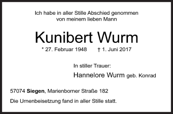 Traueranzeige von Kunibert Wurm von Siegener Zeitung