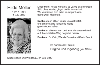 Traueranzeige von Hilde Möller von Siegener Zeitung