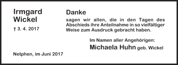 Traueranzeige von Irmgard Wickel von Siegener Zeitung