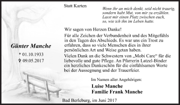 Traueranzeige von Günter Manche von Siegener Zeitung