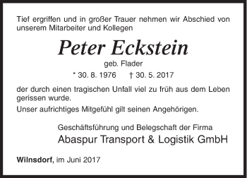 Traueranzeige von Peter Eckstein von Siegener Zeitung