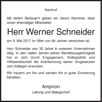 Traueranzeige von Werner Schneider von Siegener Zeitung