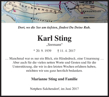 Traueranzeige von Karl Sting von Siegener Zeitung