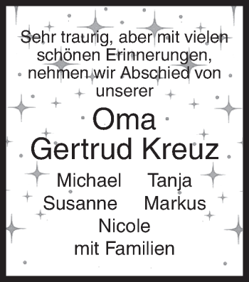 Traueranzeige von Gertrud Kreuz von Siegener Zeitung