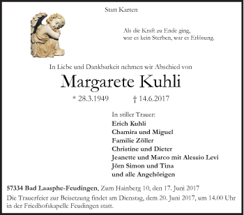 Traueranzeige von Margarete Kuhli von Siegener Zeitung