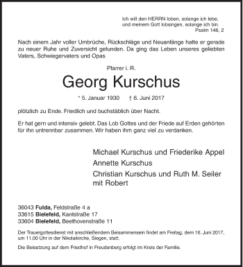 Traueranzeige von Georg Kurschus von Siegener Zeitung