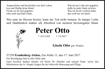 Traueranzeige von Peter Otto von Siegener Zeitung