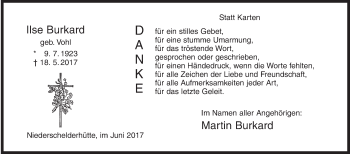 Traueranzeige von Ilse Burkard von Siegener Zeitung