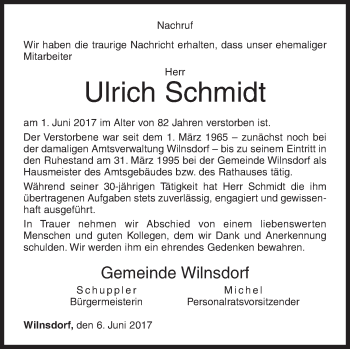 Traueranzeige von Ulrich Schmidt von Siegener Zeitung