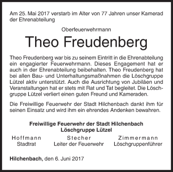 Traueranzeige von Theo Freudenberg von Siegener Zeitung