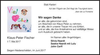 Traueranzeige von Klaus-Peter Fischer von Siegener Zeitung