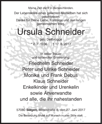 Traueranzeige von Ursula Schneider von Siegener Zeitung