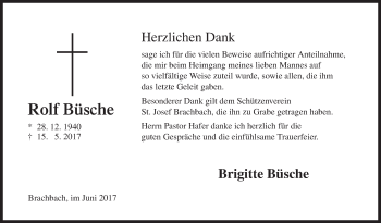 Traueranzeige von Rolf Büsche von Siegener Zeitung