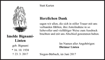 Traueranzeige von Imelde Bignami-Linten von Siegener Zeitung
