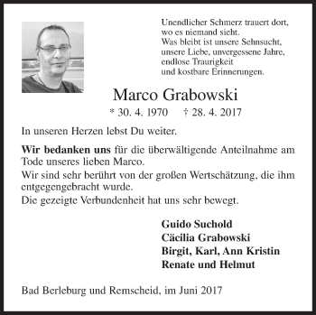 Traueranzeige von Marco Grabowski von Siegener Zeitung