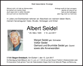 Traueranzeige von Albert Seidel von Siegener Zeitung