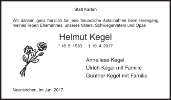 Traueranzeige von Helmut Kegel von Siegener Zeitung
