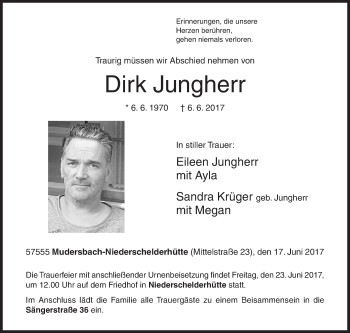 Traueranzeige von Dirk Jungherr von Siegener Zeitung