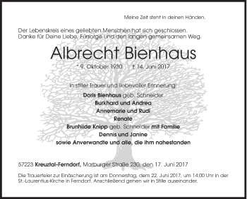 Traueranzeige von Albrecht Bienhaus von Siegener Zeitung