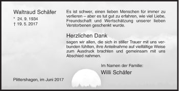 Traueranzeige von Waltraud Schäfer von Siegener Zeitung