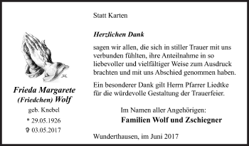 Traueranzeige von Frieda Margarete Wolf von Siegener Zeitung