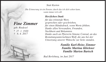 Traueranzeige von Fine Zimmer von Siegener Zeitung