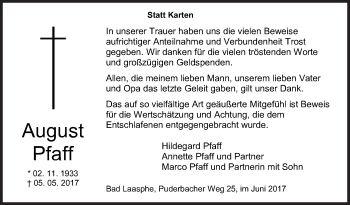 Traueranzeige von August Pfaff von Siegener Zeitung