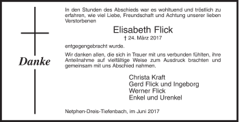 Traueranzeige von Elisabeth Flick von Siegener Zeitung